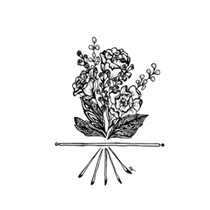 Art print for home decor of a black and white abstract line drawing of an image of a bouquet of flowers.